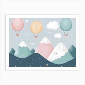 Hand Drawn Childish Art with Mountains, Balloons and Clouds 4 Art Print