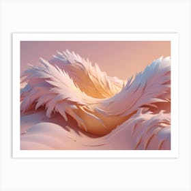 Abstract 3d Rendering Of A Stylized, Swirling Wave Composed Of Soft, Feathery Shapes In Shades Of Pink And White Art Print