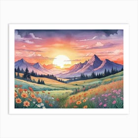 Sunset In The Mountains 3 Art Print