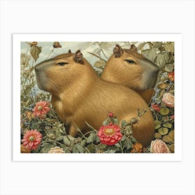 Floral Animal Illustration Capybara 1 Art Print