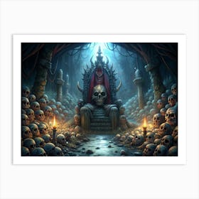 Skull Throne In A Cave Surrounded By Skulls Art Print