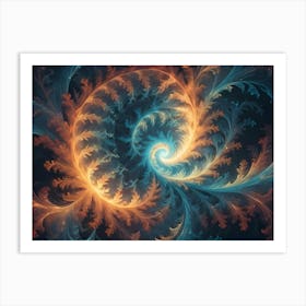 Abstract Image Featuring Intricate Swirling Patterns In Shades Of Orange, Blue, And Red, Reminiscent Of Frost Or Delicate Foliage Art Print