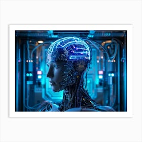 Abstract Conceptual Head Features Circuitry Integrating A Human Brain With Neural Lines And Electron (4) Art Print