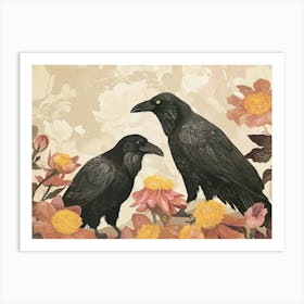 Floral Animal Illustration Raven 1 Art Print