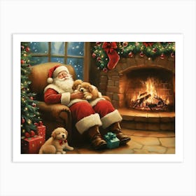 Santa Claus With Puppies Art Print