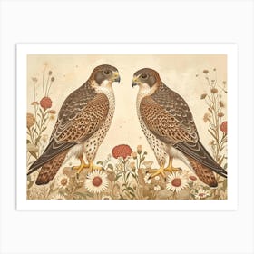 Floral Animal Illustration Falcon 2 Art Print