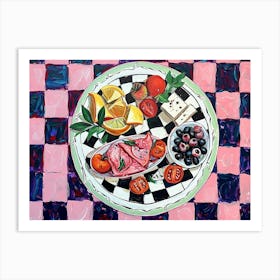 Mediterranean Platter Pink Checkerboard 1 Art Print