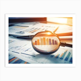 Magnifying Glass Focusing On Business Charts And Graphs, Representing Financial Analysis, Research, And Data Examination 1 Art Print