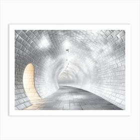 Round 3d Tunnel Of White Brick With Lighting Art Print