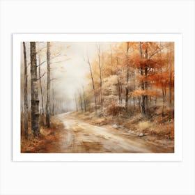 A Painting Of Country Road Through Woods In Autumn 17 Art Print