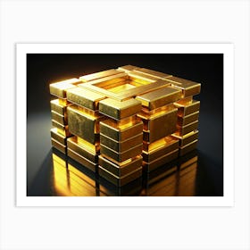 Gold Bars Stacked In Cube Art Print