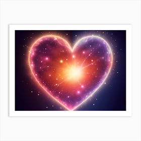 A Colorful Glowing Heart On A Dark Background Horizontal Composition 3 Art Print