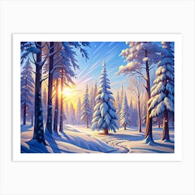 Snowy Forest With A Path Art Print