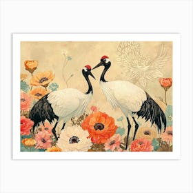 Floral Animal Illustration Crane 4 Art Print