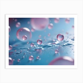 Abstract, Close Up Image Of Floating Pink Orbs With A Blue Background, Creating A Whimsical And Ethereal Effect Art Print