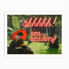 Shhhhhhh I’m reading - reading nook decor - Vintage altered art Art Print