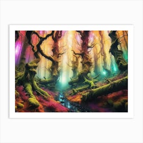 A stream running through a colorful mystical magical forest Art Print