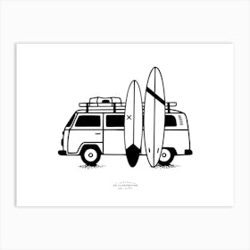 Surf Bus Safari Fineline Illustration Art Print