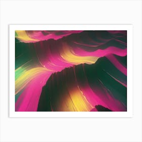 Abstract Image Of A Flowing, Wave Like Landscape In Shades Of Pink, Green, And Yellow Art Print