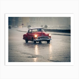 Taxi On A Stormy Malecon Art Print