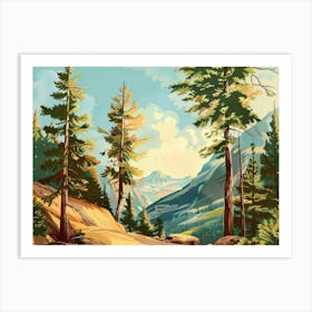 Retro Wooded Pines 3 Art Print