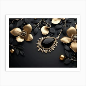 Gold Jewelry On Black Background Art Print