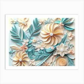 3d Modern Artwork Painting Abstraction Art with Pastel Tropical Plants and Flower Branches with Illustration Art Print