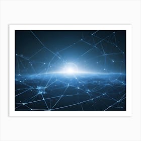 Abstract Blue Network With Bright Light Art Print