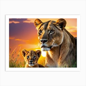 Lioness & Cub Art Print