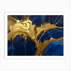 Gold And Blue Abstract Painting Art Print