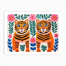 Bengal Tiger 4 Folk Style Animal Illustration Art Print