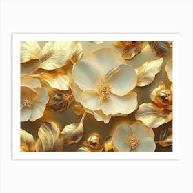 Golden Floral Abstract Vintage Flower 1 Art Print