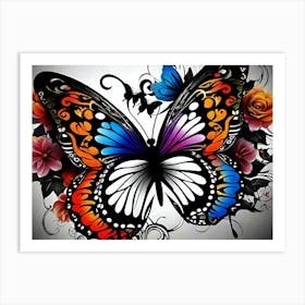 Butterfly With Roses 3 Art Print