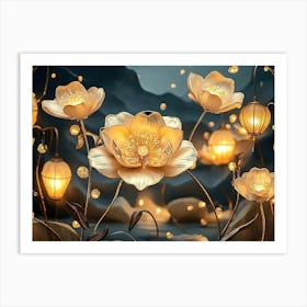 3d Luxury Lotus Flower Art Print