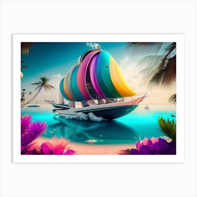 Sailboat On The Beach Luxury Colorful Gulf Life In The Future Art Print