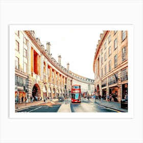 Regent Street And Red Double Decker Bus, London, Uk Art Print