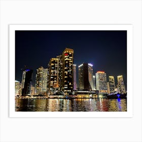 Miami Skyline At Night From The Bay (Miami at Night Series) Art Print