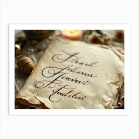 Calligraphic Handwriting Crafting An Elegant Thank You Note Swoops And Curls Of The Letters Intrica Art Print