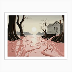 Trees House River Lava Habitat Nature Art Print