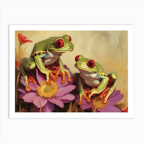 Floral Animal Illustration Red Eyed Tree Frog 2 Art Print