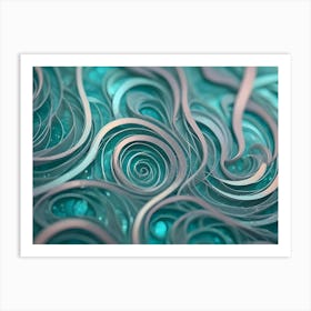 Abstract Background Of Swirling, Intertwined Lines In Shades Of Teal, White, And Blue, With A Sense Of Depth And Motion Art Print