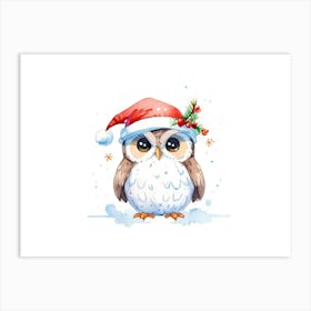 Owl In Santa Hat Art Print