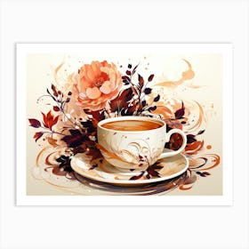 Coffee Cup With Flowers 1 Art Print