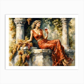 Greek Goddess With A Glass Of Golden Wine Art Print