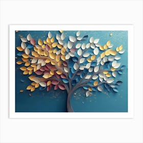 Colorful Tree With Leaves On Hanging Branches Illustration Background 3 Art Print