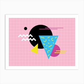 Memphis Pattern 80s Retro Synthwave 90s Pink Shapes Art Art Print