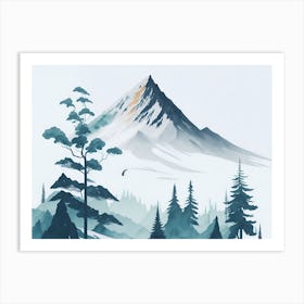 Mountain And Forest In Minimalist Watercolor Horizontal Composition 241 Art Print