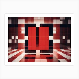 A Red Box Standing Out Against A Background Of Black And White Squares Art Print