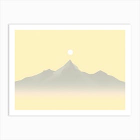 A Mountain Range At Dawn With Small White Sun In Minimalist Painting Art Art Print