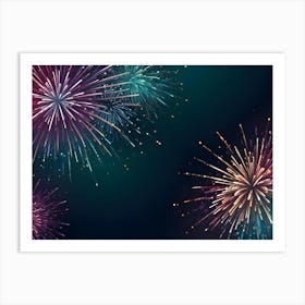 A Digital Illustration Of Colorful Fireworks Exploding Against A Dark Blue Sky Art Print